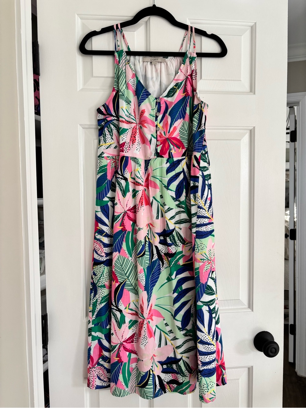 LOFT Pink and Green Floral Summer Dress